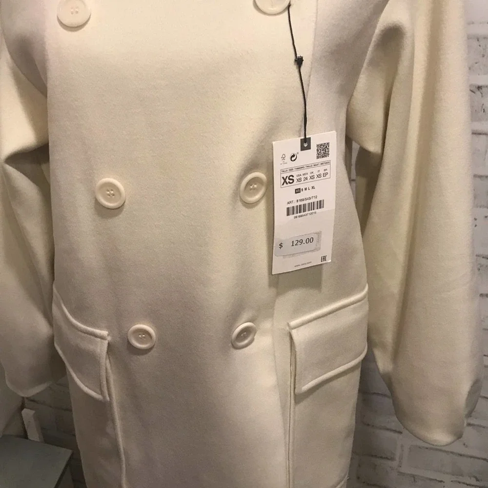 NWT Zara Double Breasted Coat Winter White - Picture 14 of 15